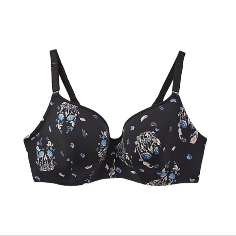 TORRID FULL COVERAGE BALCONETTE BRA - FLORAL SKULL BLACK W/360° BACK SMOOTHING